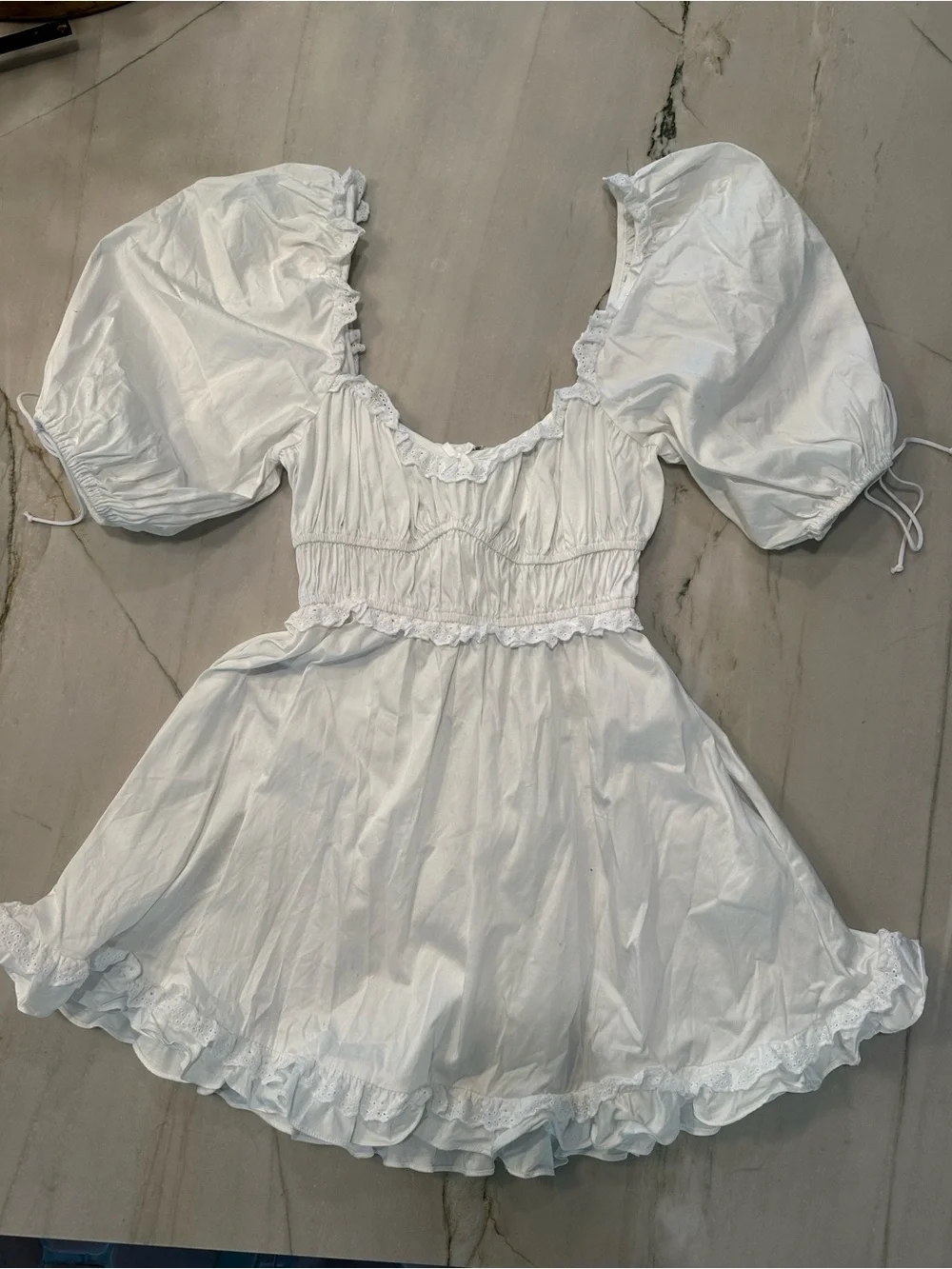 For Love & Lemons White Ruched Mini Dress - Picture 1 of 3